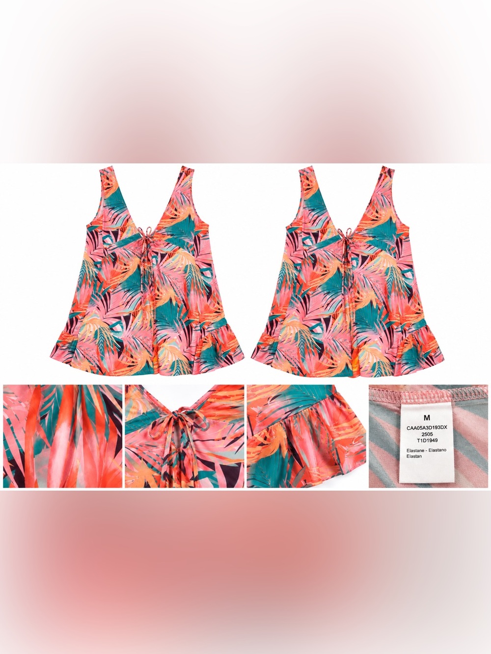 C&A Tropical Palm Print Sleeveless Dress Pink Teal Women’s M